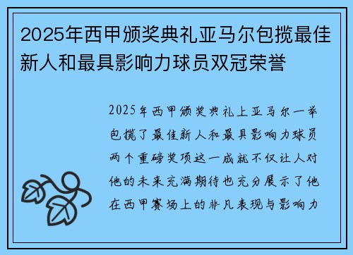 2025年西甲颁奖典礼亚马尔包揽最佳新人和最具影响力球员双冠荣誉 2025年西甲颁奖典礼亚马尔包揽最佳新人和最具影响力球员双冠荣誉