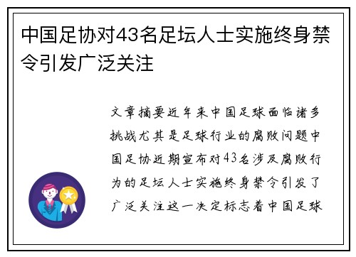 中国足协对43名足坛人士实施终身禁令引发广泛关注
