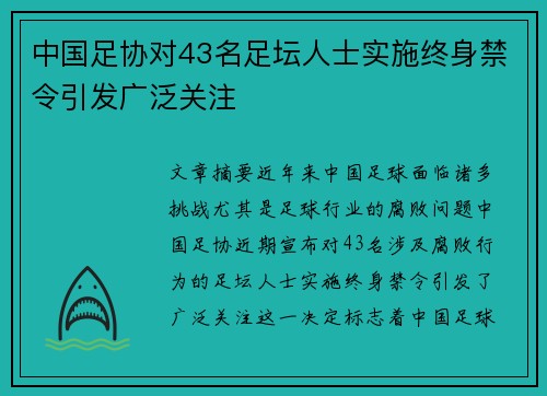 中国足协对43名足坛人士实施终身禁令引发广泛关注